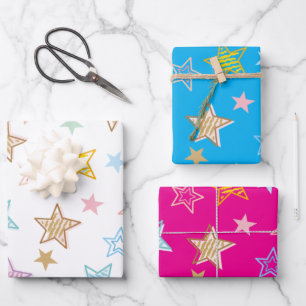 Feuille De Papier Cadeau Motif d'étoiles pastel colorées mignonnes