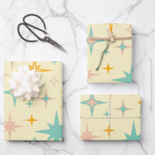 Feuille De Papier Cadeau Motif d'étoiles rétro colorées