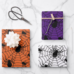 Feuille De Papier Cadeau Motif d'Halloween Black White araignées