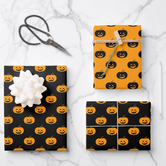 Feuille De Papier Cadeau Motif d'Halloween Citrouille mou orange (Recto)