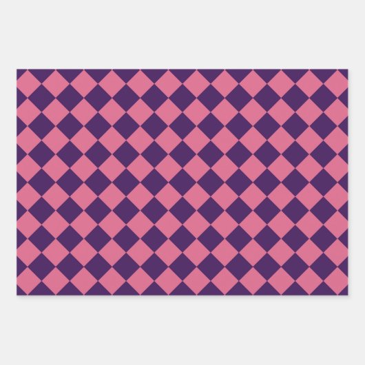 Feuille De Papier Cadeau Motif diamant de Checker rose violet (Devant)