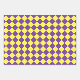 Feuille De Papier Cadeau Motif diamant jaune pourpre Checker