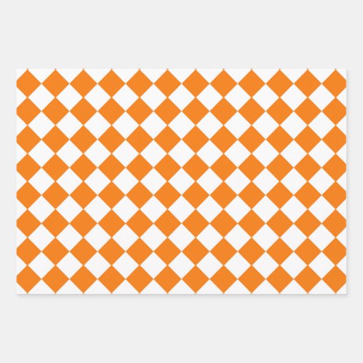 Feuille De Papier Cadeau Motif diamant Orange White Checker (Devant)