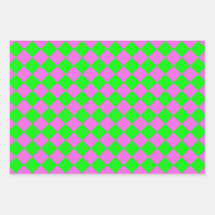 Feuille De Papier Cadeau Motif diamant Pink Green Checker