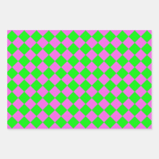 Feuille De Papier Cadeau Motif diamant Pink Green Checker (Devant)