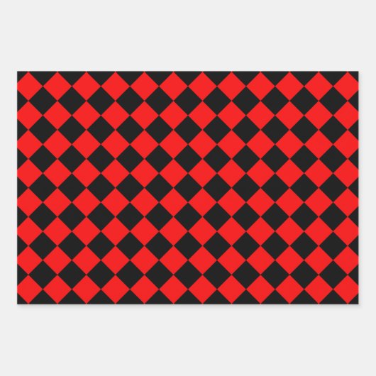 Feuille De Papier Cadeau Motif diamant Red Black Checker (Devant)