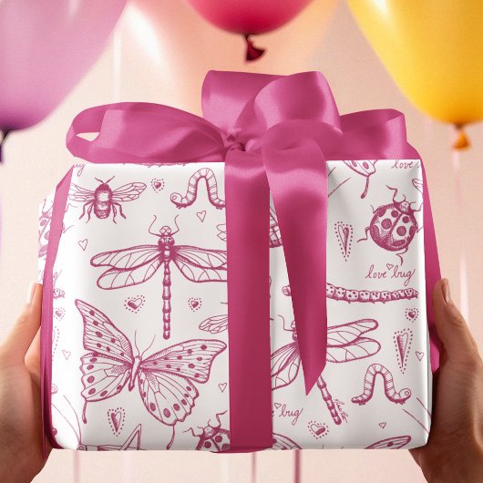 Feuille De Papier Cadeau Motif d'illustration de l'insecte de bogue rose ch