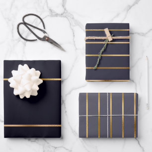 Feuille De Papier Cadeau Motif d'or de Midnight Navy sur le charbon de bois