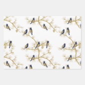 Feuille De Papier Cadeau Motif d'or d'hiver des oiseaux bleus (Devant 3)