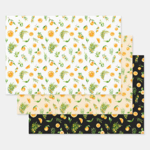 Feuille De Papier Cadeau Motif d'oranges et de feuillage