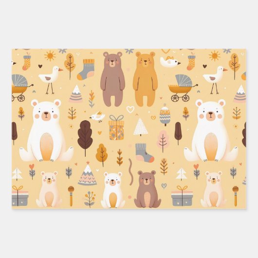 Feuille De Papier Cadeau Motif d'ours adorable (Devant)