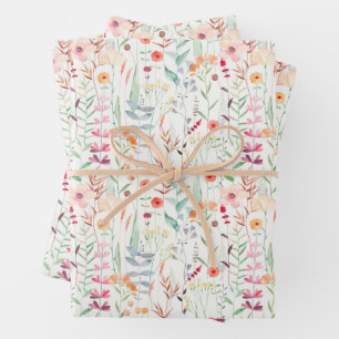 Feuille De Papier Cadeau Motif du jardin de fleurs Pastel