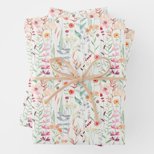 Feuille De Papier Cadeau Motif du jardin de fleurs Pastel (En situation)