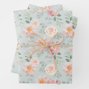 Feuille De Papier Cadeau Motif du jardin rose Rose Rose Pastel