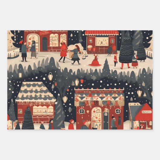Feuille De Papier Cadeau Motif du marché de Noël festif (Devant)
