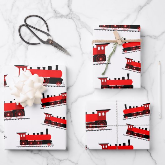 Feuille De Papier Cadeau Motif du train à vapeur rouge (Recto)