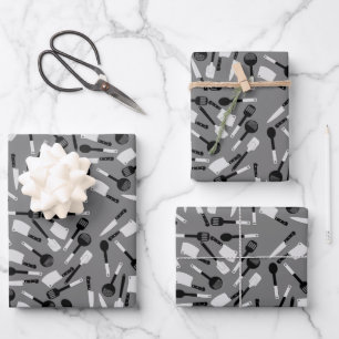 Feuille De Papier Cadeau Motif d'ustensiles de cuisine