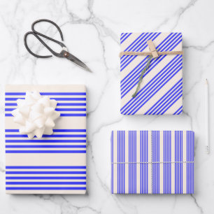 Feuille De Papier Cadeau Motif électrique bleu et beige cinq bandes