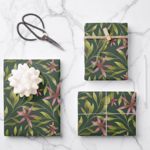 Feuille De Papier Cadeau Motif élégant de fleurs roses sur fond sombre