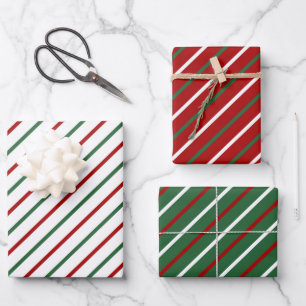 Feuille De Papier Cadeau Motif élégant de rayures de Noël rouge vert