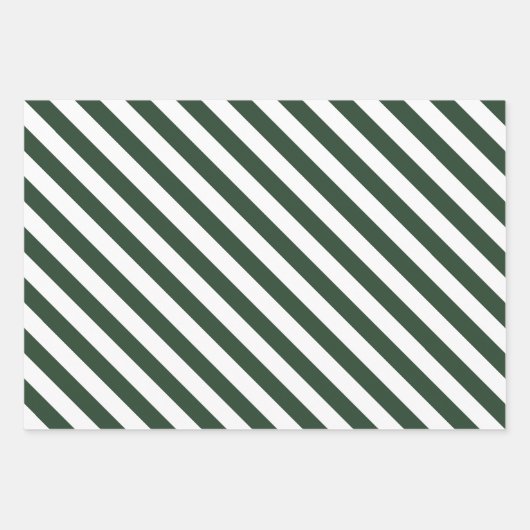 Feuille De Papier Cadeau Motif élégant rayé vert chasseur et blanc (Devant 3)