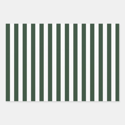 Feuille De Papier Cadeau Motif élégant rayé vert chasseur et blanc (Devant)