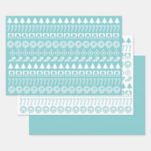 Feuille De Papier Cadeau Motif emblématique de Noël Aqua/White