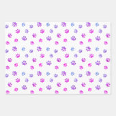 Feuille De Papier Cadeau Motif Empreinte de patte rose violet bleu (Devant 2)