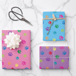 Feuille De Papier Cadeau Motif Empreintes de Patte Colorées Mignonnes Rose
