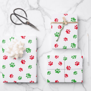 Feuille De Papier Cadeau Motif empreintes de pattes rouges et vertes mignon