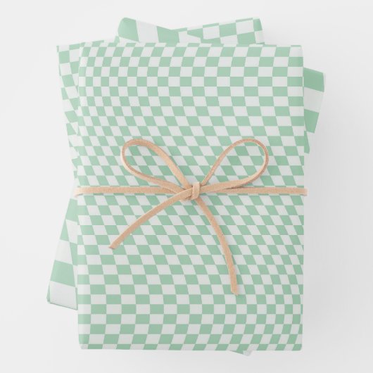 Feuille De Papier Cadeau Motif en damier vert À damiers Pastel (En situation)