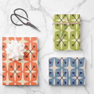 Feuille De Papier Cadeau Motif en étoile éclatée de style Mid Century Moder