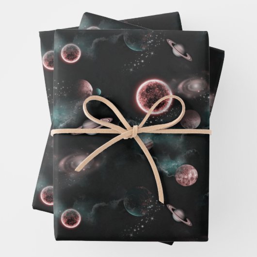 Feuille De Papier Cadeau Motif Espace (En situation)