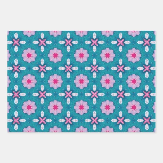 Feuille De Papier Cadeau motif étoile abstrait turquoise et rose (Devant 3)