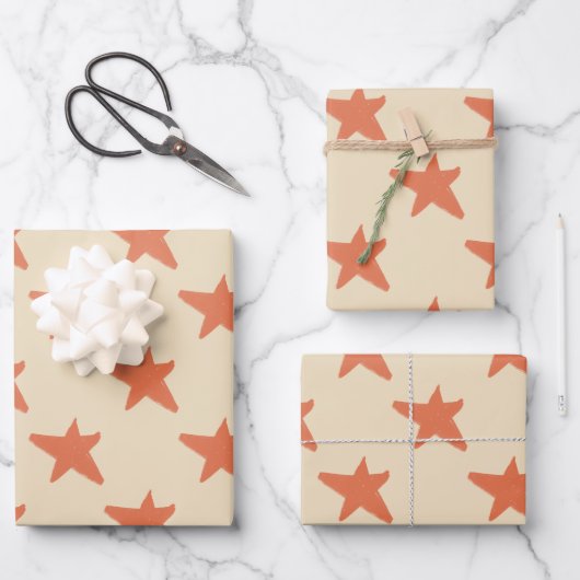 Feuille De Papier Cadeau Motif étoile mignonne Orange (Recto)