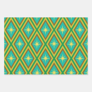 Feuille De Papier Cadeau Motif étoiles jaunes du milieu du siècle sur diama