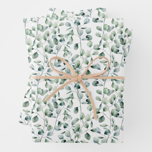 Feuille De Papier Cadeau Motif Eucalyptus aquarelle (En situation)