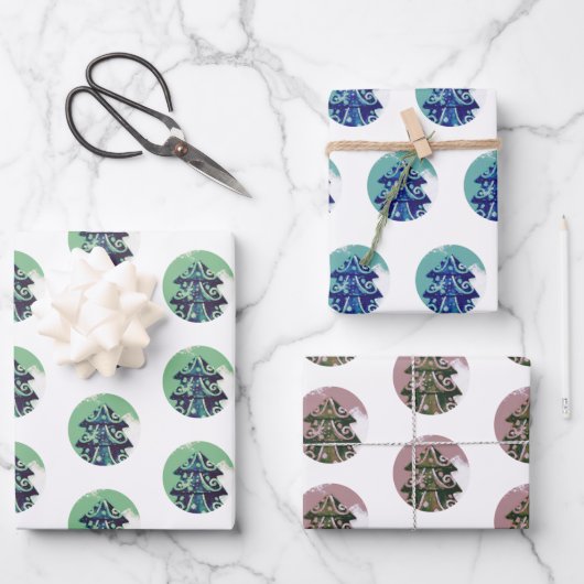 Feuille De Papier Cadeau Motif Festif décoré sapin de Noël (Recto)