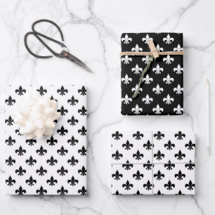 Feuille De Papier Cadeau Motif Fleur De Lis Français Noir Et Blanc