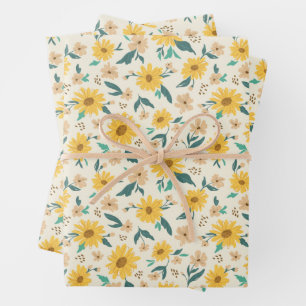 Feuille De Papier Cadeau Motif Fleur de marguerite jaune