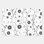 Feuille De Papier Cadeau Motif Fleurs Delicate Noir (Devant 2)