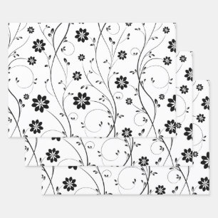 Feuille De Papier Cadeau Motif Fleurs Delicate Noir