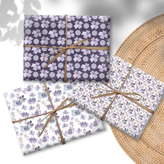 Feuille De Papier Cadeau Motif floral à l'aquarelle violet joli