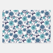Feuille De Papier Cadeau Motif Floral Bleu Et Turquoise (Devant 3)