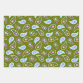 Feuille De Papier Cadeau Motif floral bleu et vert (Devant 3)