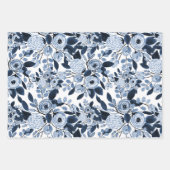 Feuille De Papier Cadeau Motif floral bleu marine Pastel (Devant 3)