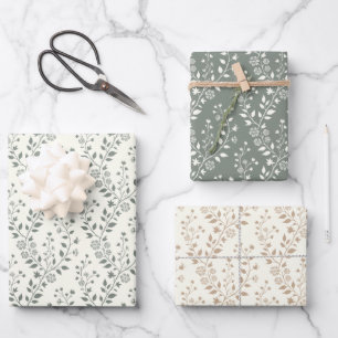 Feuille De Papier Cadeau Motif floral bohème minimaliste à la crème de saug