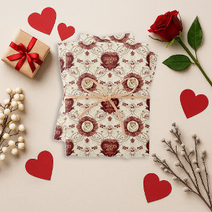 Feuille De Papier Cadeau Motif Floral Bourgogne Vintage Père Fils