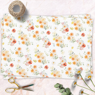 Feuille De Papier Cadeau Motif floral de fleurs ensoleillées aquarelle