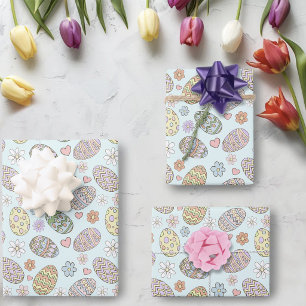 Feuille De Papier Cadeau Motif Floral de Pâques aux Œufs Mignons Pastel Fan